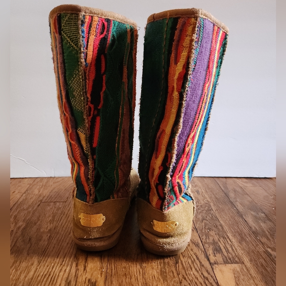RARE Vintage COOGI 3D Rainbow Colorful Knit Sweater Ugg Style Winter Boots - Picture 9 of 14